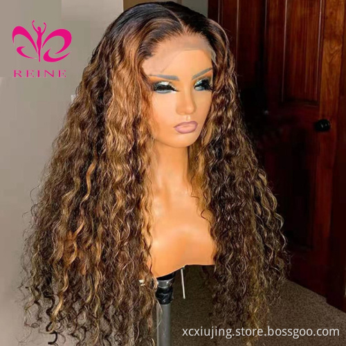 13x4 Lace Front Human Hair Wigs Highlights Honey Blonde Ombre Brown Curly styles Frontal lace Wig highlight for Woman Preplucked